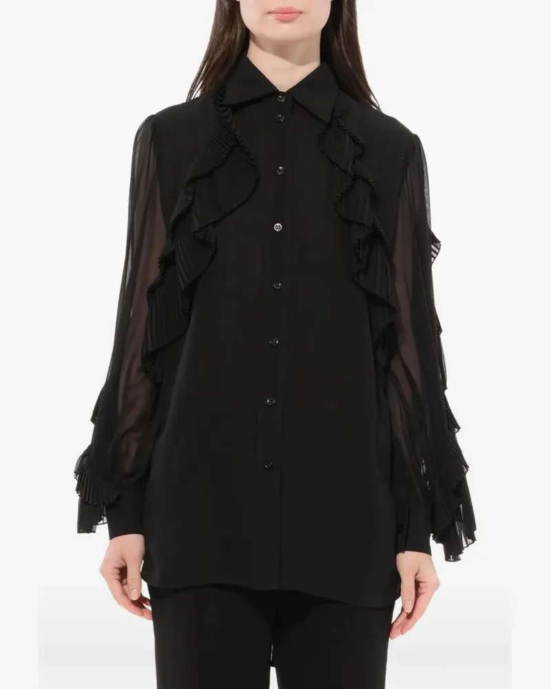 Givenchy Semi-transparente Bluse mit plissierten Volants - Schwarz Schwarz
