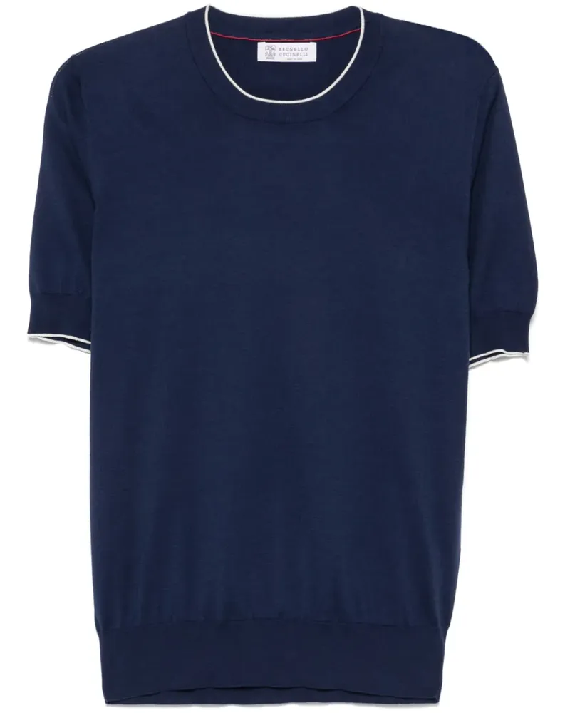 Brunello Cucinelli Fein gestricktes T-Shirt - Blau Blau