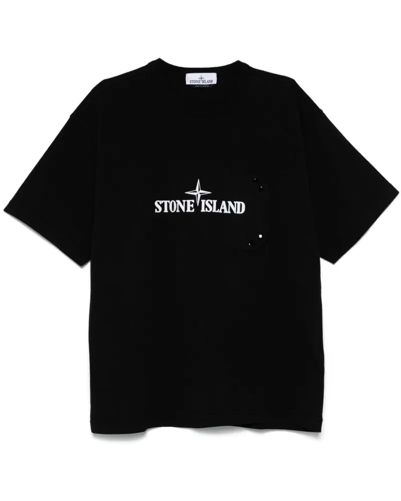 Stone Island T-Shirt mit Kompass-Print - Schwarz Schwarz