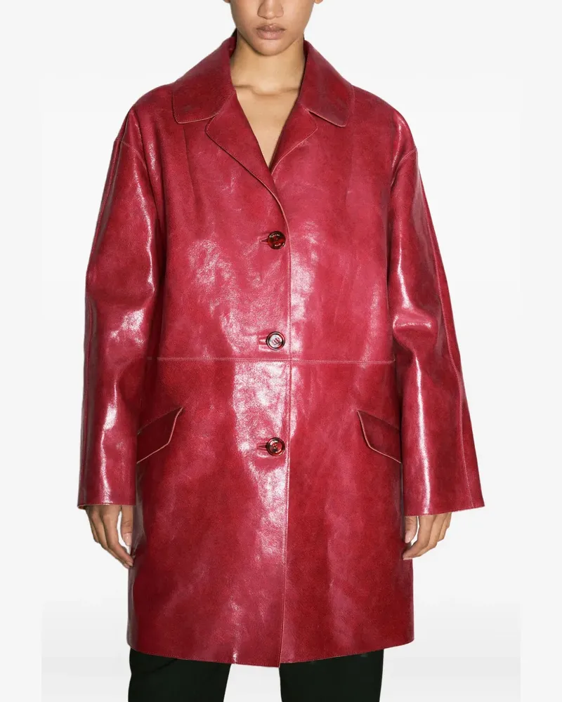 Prada Ledermantel mit Knopfverschluss - Rot Rot