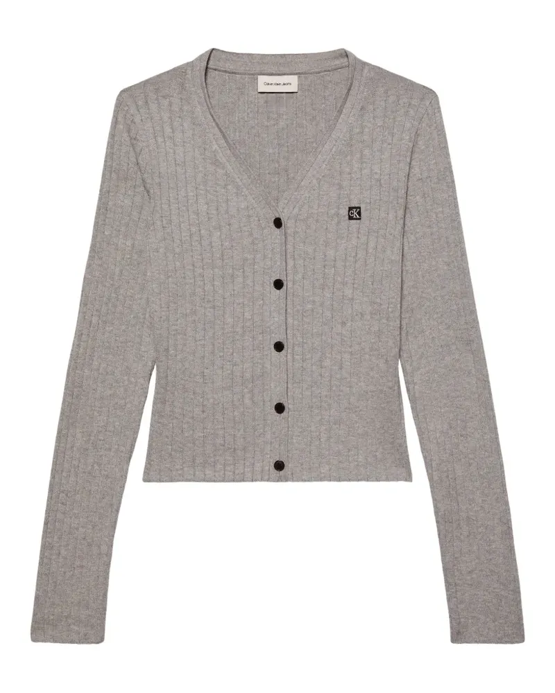 Calvin Klein ribbed-knit logo-patch cardigan - Grau Grau