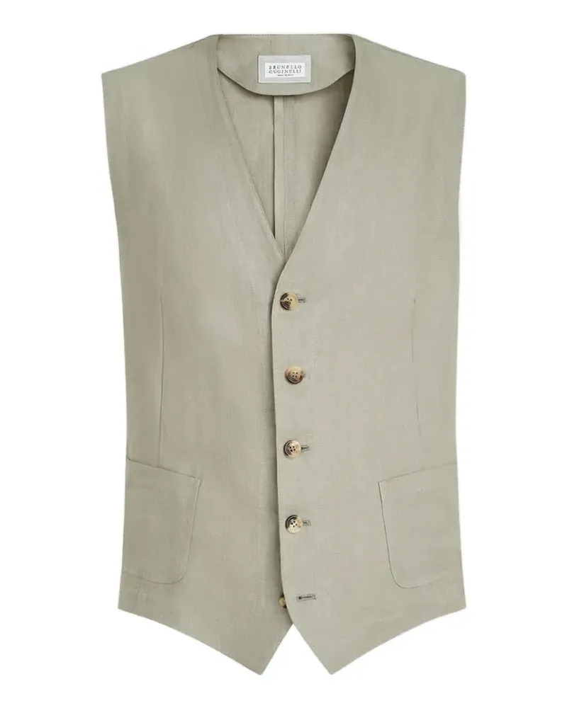 Brunello Cucinelli Weste aus Leinen mit Micro-Chevron - Grün Grün