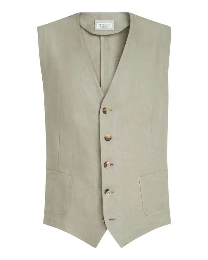 Brunello Cucinelli Weste aus Leinen mit Micro-Chevron - Grün Grün