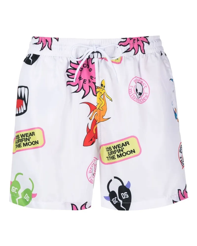 GCDS Badeshorts mit grafischem Print - Weiß Weiß