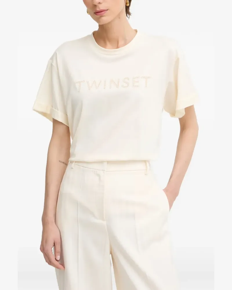 Twin-Set logo-embroidered rolled-cuff T-shirt - Nude Nude