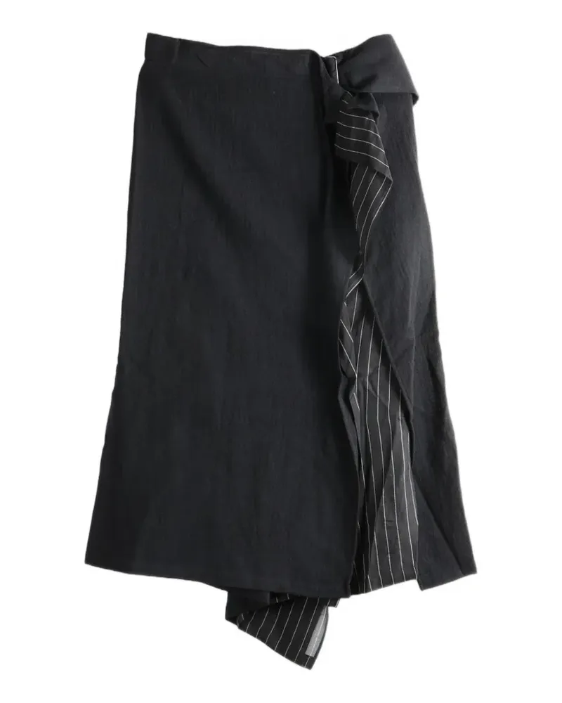 Yohji Yamamoto L Double Layered pinstripe-panel ruffled midi skirt - Schwarz Schwarz