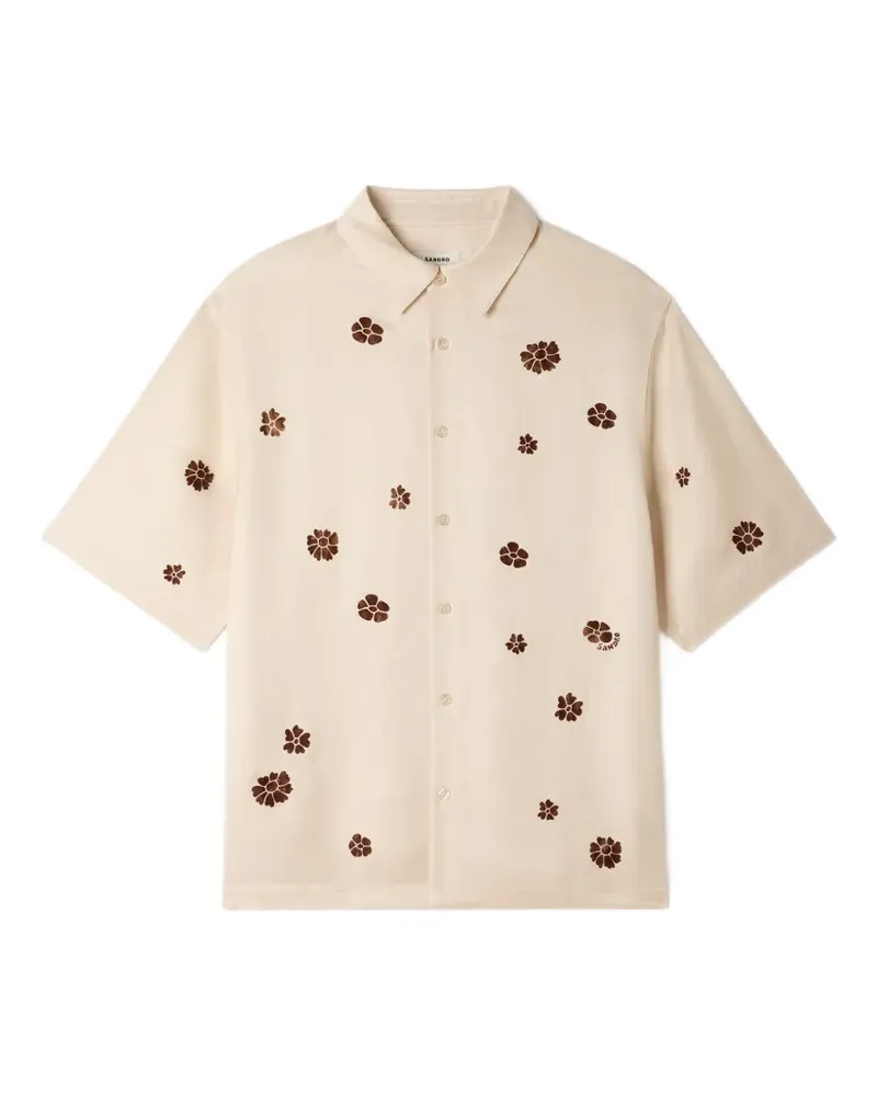 Sandro flocked floral-print shirt - Nude Nude