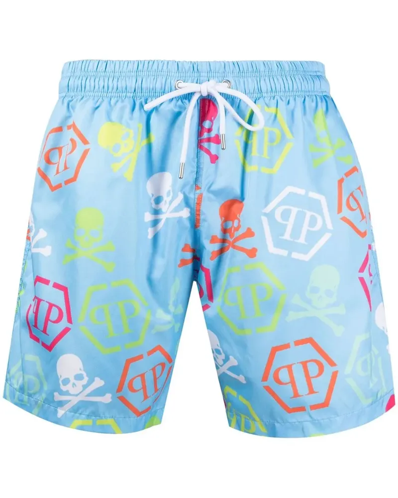 Philipp Plein Badeshorts mit Logo-Print - Blau Blau