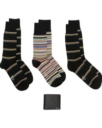 Paul Smith 4er-Set aus gestreiften Socken und Portemonnaie Schwarz