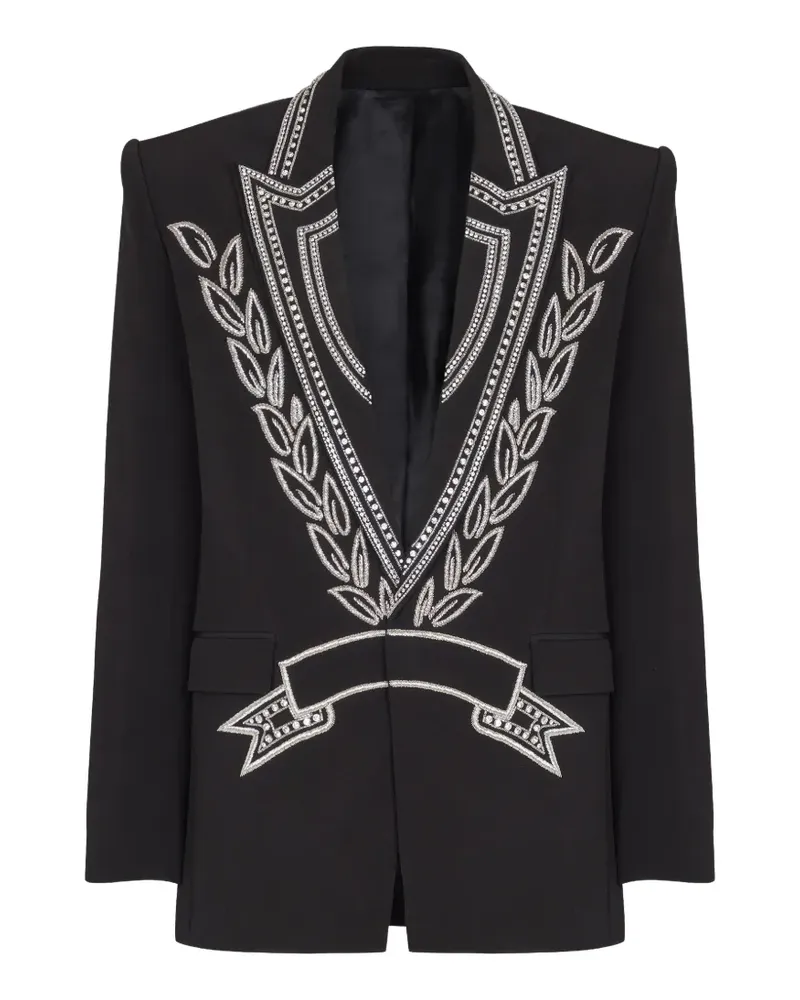 Balmain Jeansjacke mit Kristallen - Schwarz Schwarz