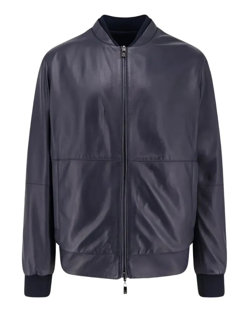 Corneliani ribbed leather jacket - Blau Blau