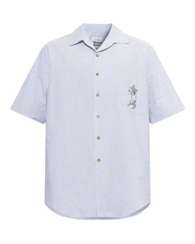 Vivienne Westwood Gestreiftes Bowling Hemd mit Logo-Stickerei - Weiß Weiß