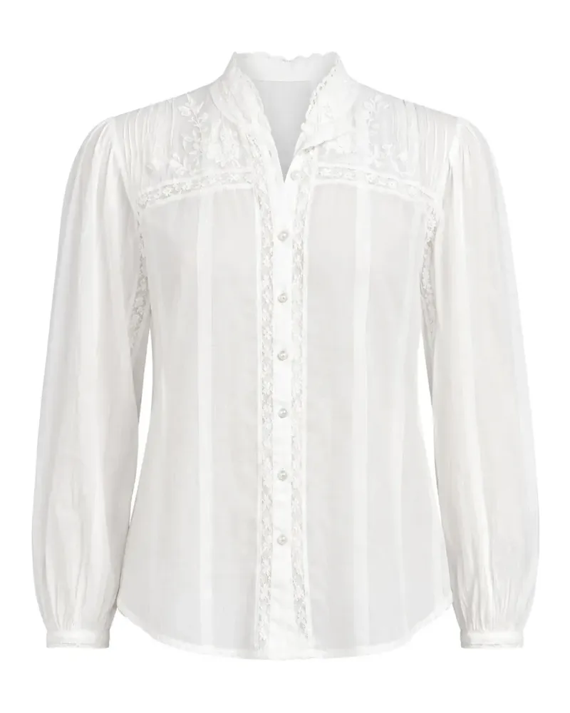 LoveShackFancy lace-trim embroidered shirt - Weiß Weiß