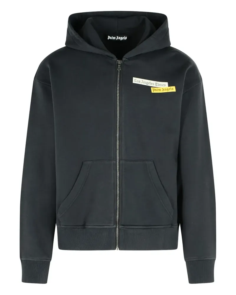 Palm Angels Kapuzenjacke mit Logo-Print - Schwarz Schwarz
