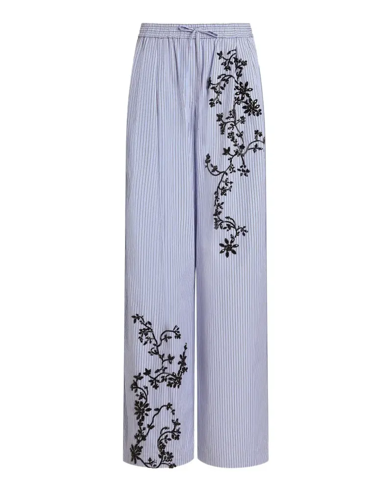 Dolce & Gabbana Gestreifte Popeline-Hose mit Blumenstickerei - Blau Blau