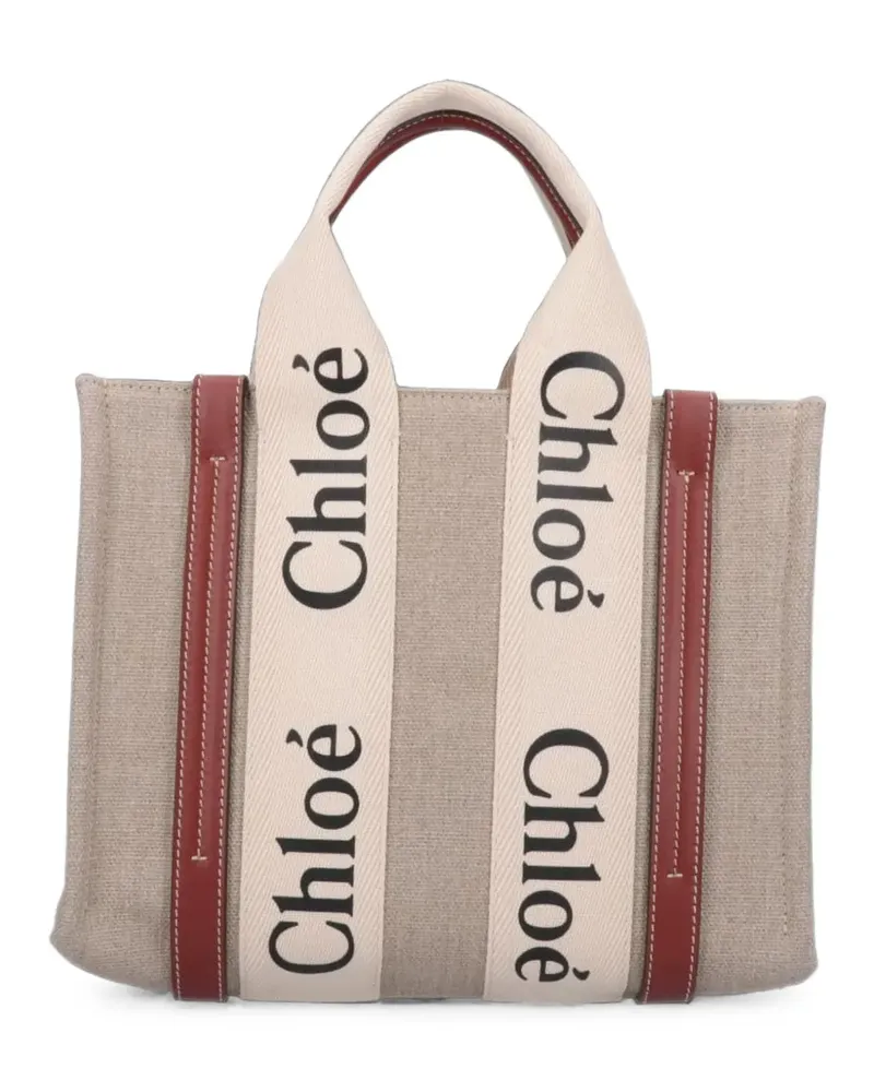 Chloé Kleiner Woody Shopper mit Logo-Riemen - Nude Nude
