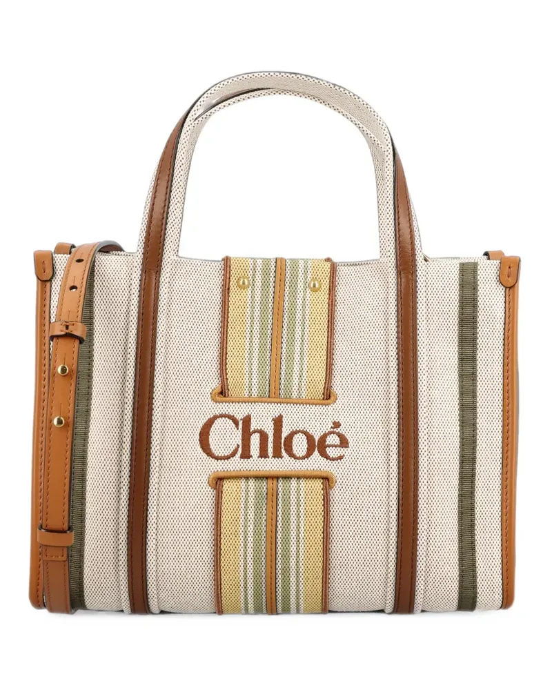 Chloé small Woody Loop tote bag in canvas - Nude Nude