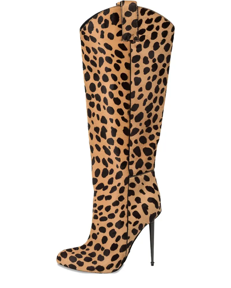 Tom Ford Kniehohe Stiefel mit Leoparden-Print 115mm - Nude Nude