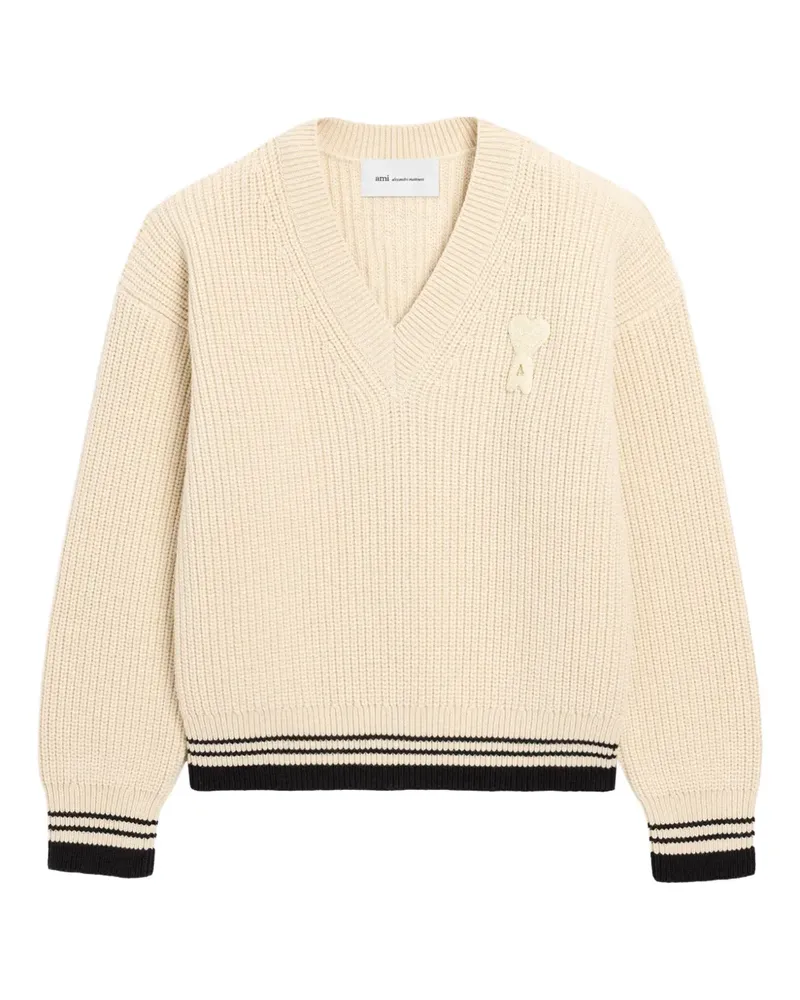 AMI Paris Gerippter Pullover mit V-Ausschnitt - Nude Nude