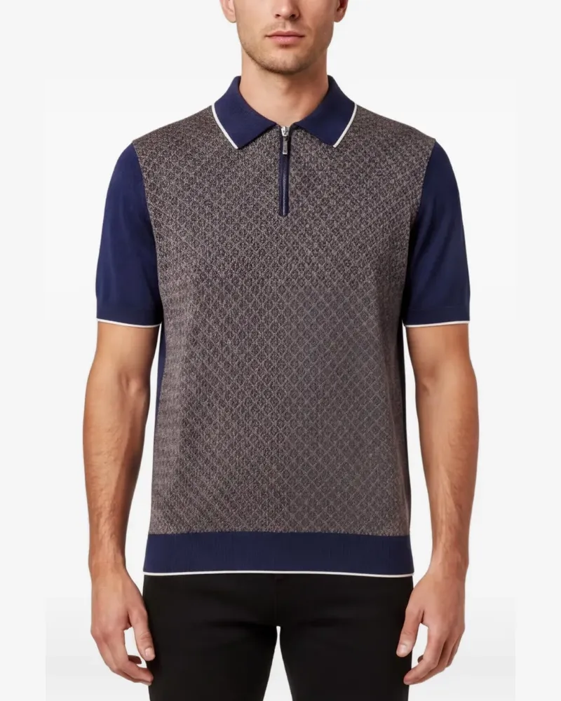 Stefano Ricci Geometrisch gemustertes Poloshirt mit Viertelreißverschluss - Blau Blau