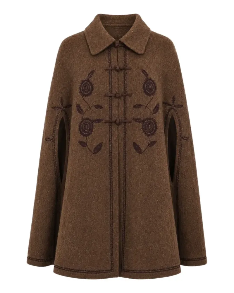 Antik Batik Willow Cape mit Stickerei - Braun Braun