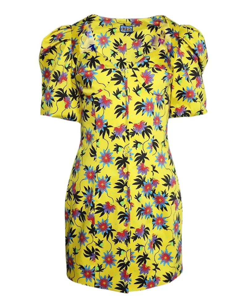 LHD floral puff-sleeve mini dress - Gelb Gelb