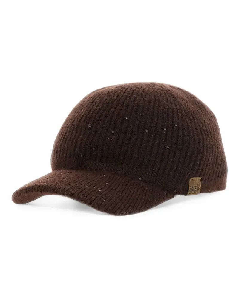 Brunello Cucinelli Kappe aus Rippstrick mit Pailletten - Braun Braun