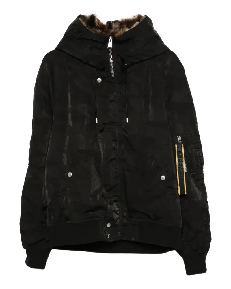 Fendi Wattierte Jacke mit Faux-Fur-Besatz - Schwarz Schwarz