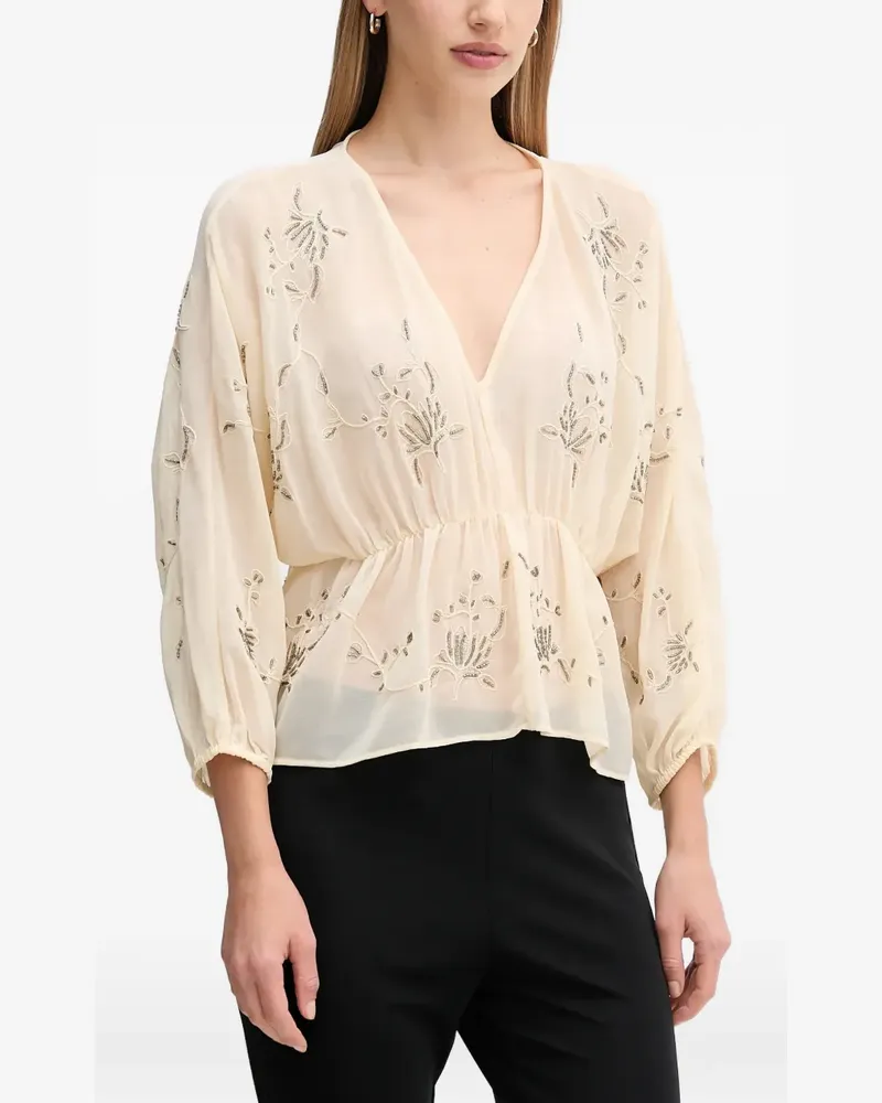 Hoss Intropia embellished-detail V-neck top - Nude Nude