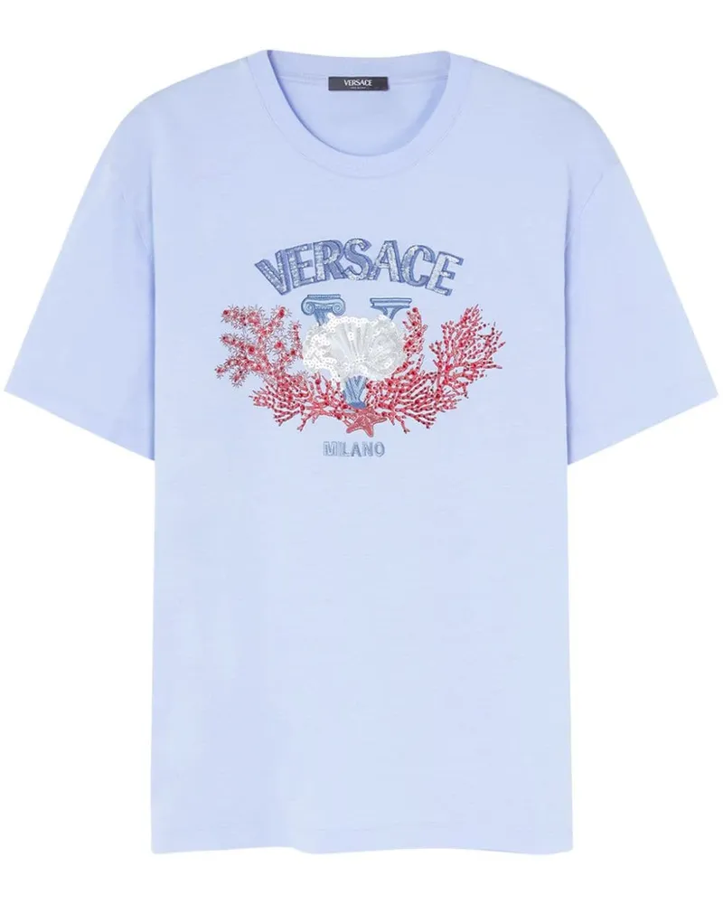 Versace University Coral T-Shirt mit Stickerei - Blau Blau
