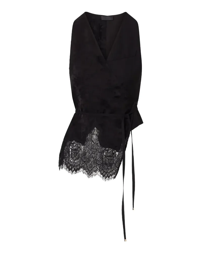 Liu Jo jacquard top with lace details - Schwarz Schwarz