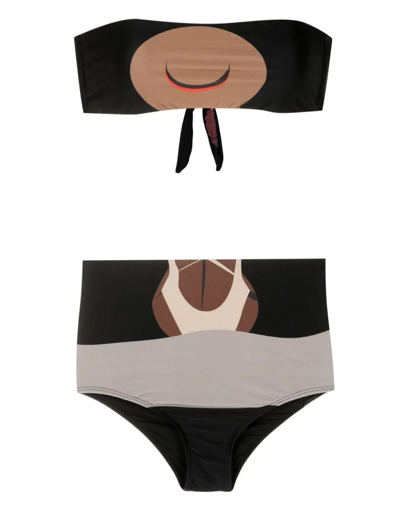 Amir Slama Bandeau-Bikini mit Print - Schwarz Schwarz