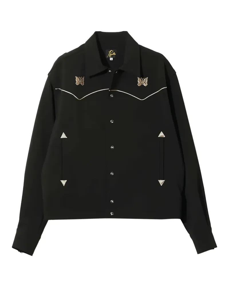 NEEDLES butterfly-embroidered piped jacket - Schwarz Schwarz