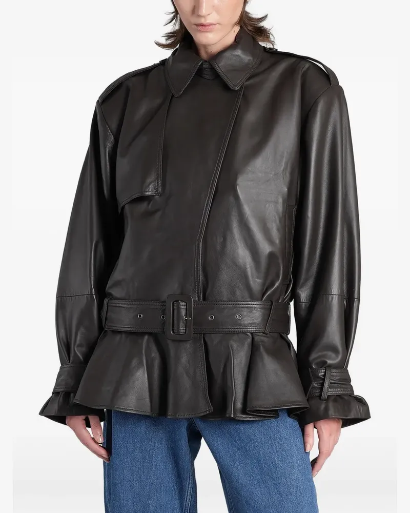 ROTATE Birger Christensen biker leather jacket dark brown - Braun Braun
