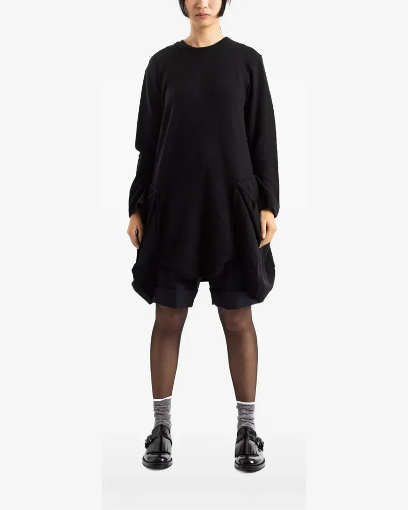 Comme des Garçons Drapiertes Wollpullover-Kleid mit Tasche - Schwarz Schwarz