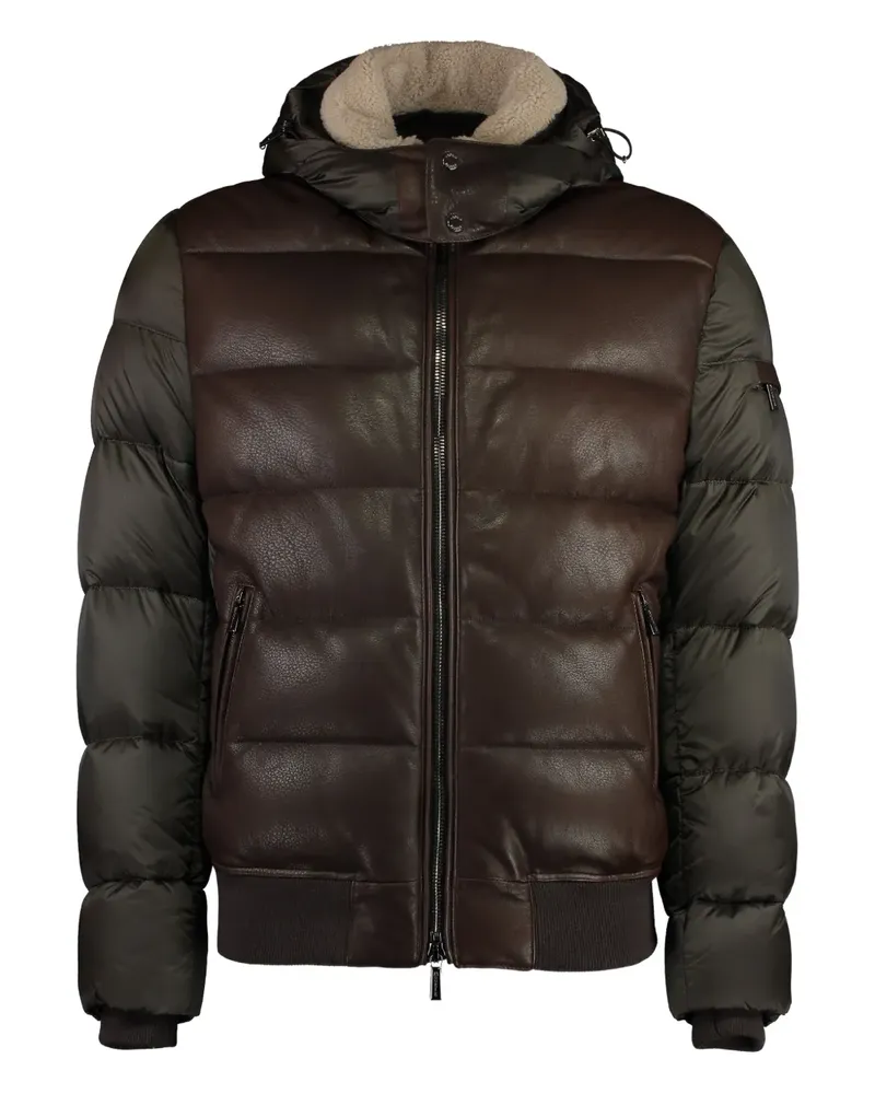 MOORER Kapuzenjacke mit Ledereinsätzen - Braun Braun