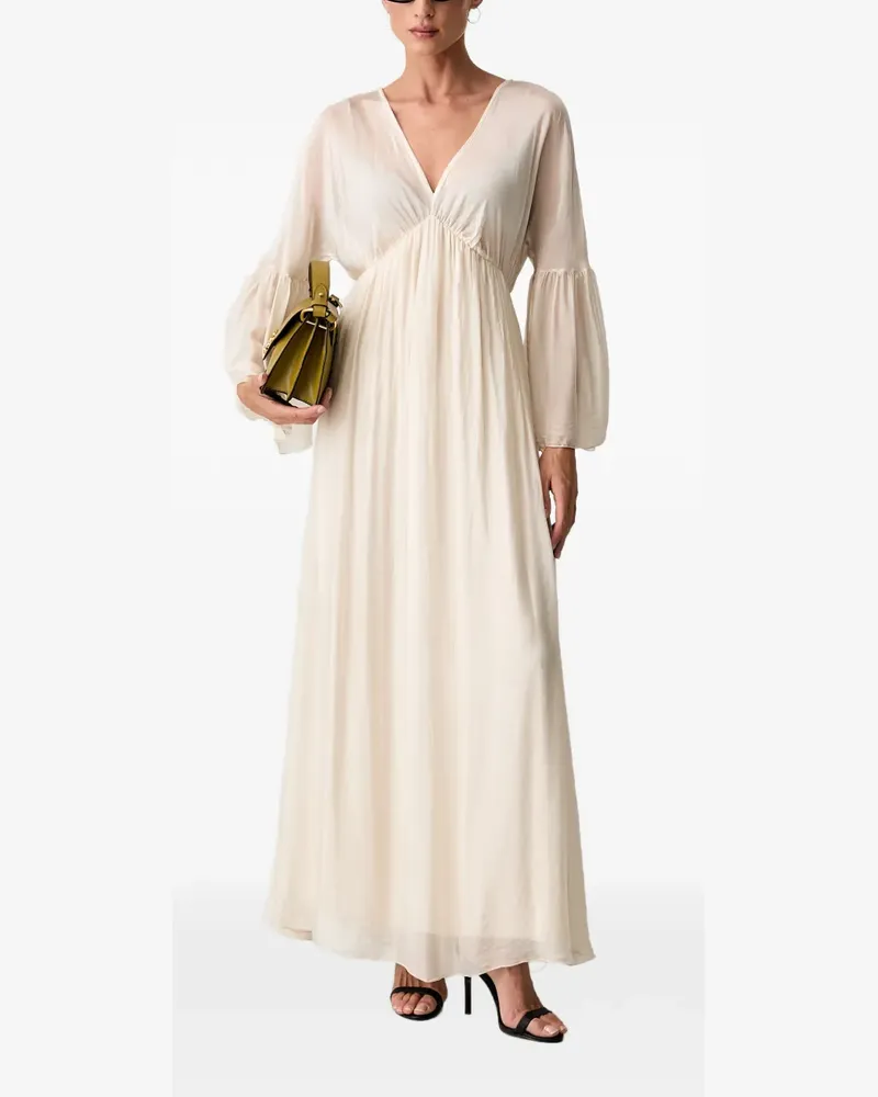 HAVEONE V-Ausschnitt-Maxikleid mit Glockenärmeln - Nude Nude