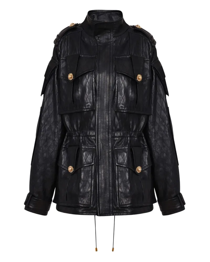 Balmain Lederparka mit Rautensteppung - Schwarz Schwarz