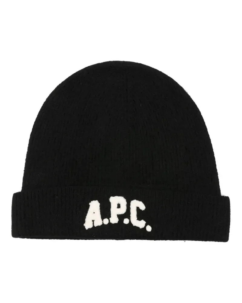 A.P.C. Beanie mit Logo-Applikation - Schwarz Schwarz