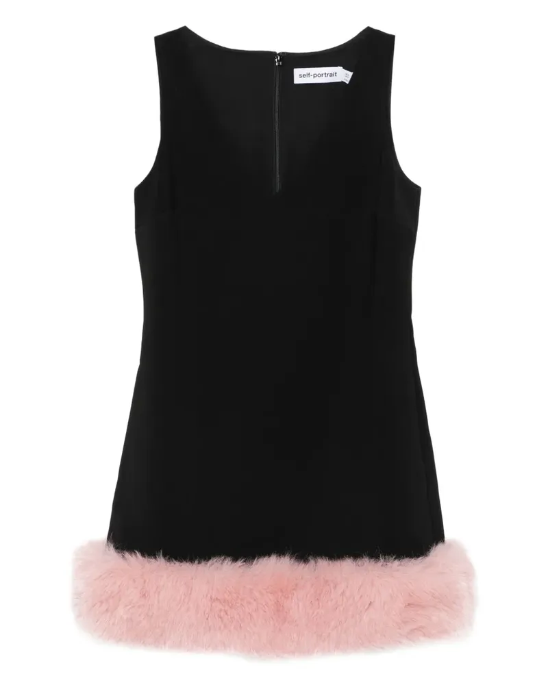 Self-Portrait Ärmelloses Kleid mit Pelzbesatz - Schwarz Schwarz