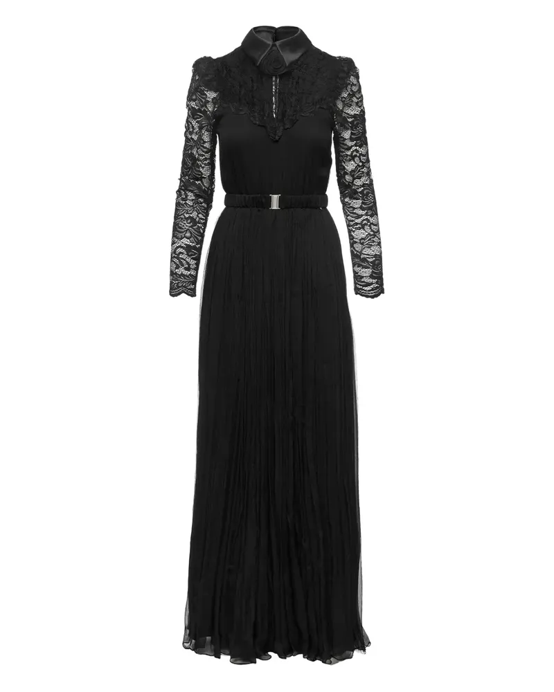 NISSA lace pleated maxi dress - Schwarz Schwarz