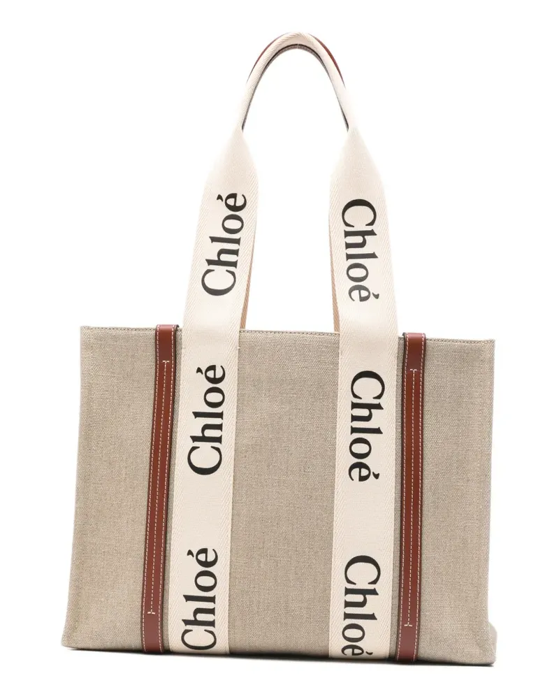 Chloé medium logo-strap tote bag - Nude Nude