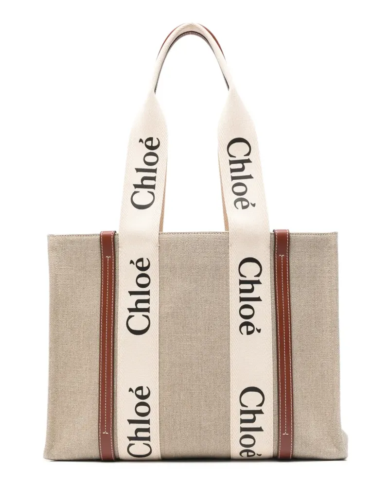 Chloé medium logo-strap tote bag - Nude Nude