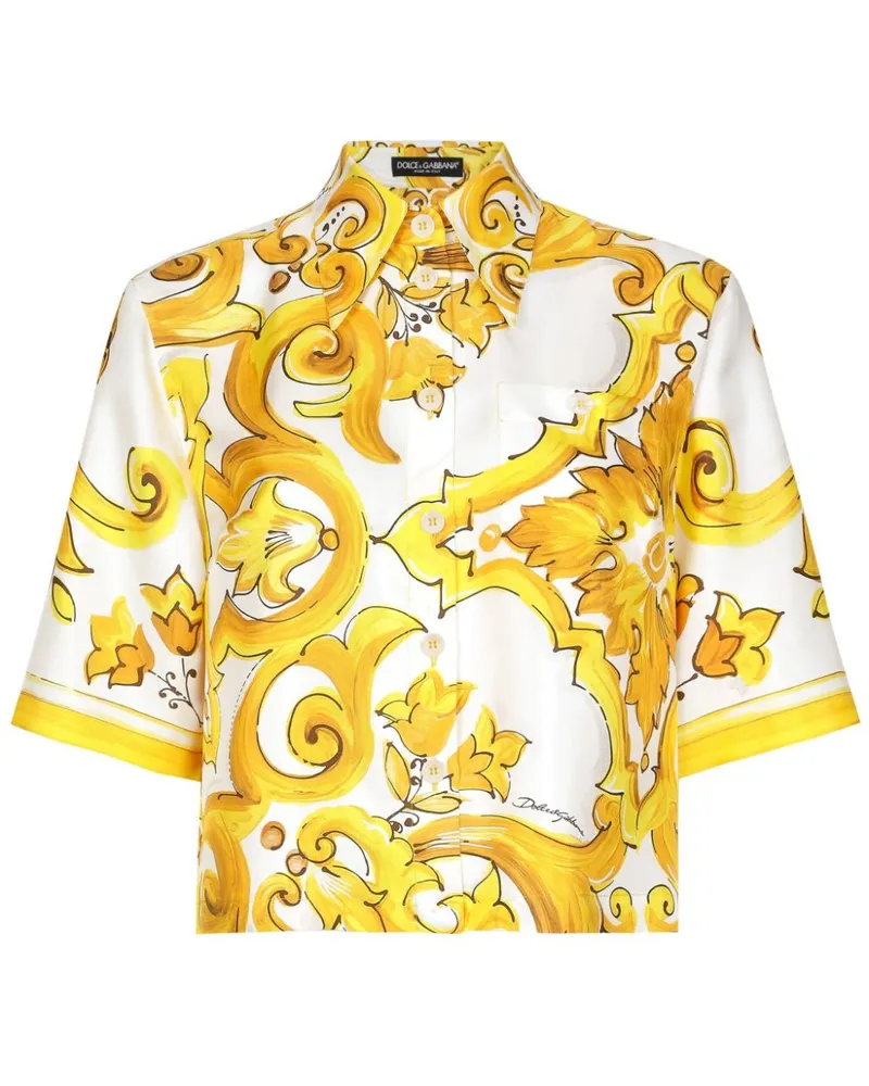 Dolce & Gabbana Seidenhemd mit Majolica-Print - Gelb Gelb