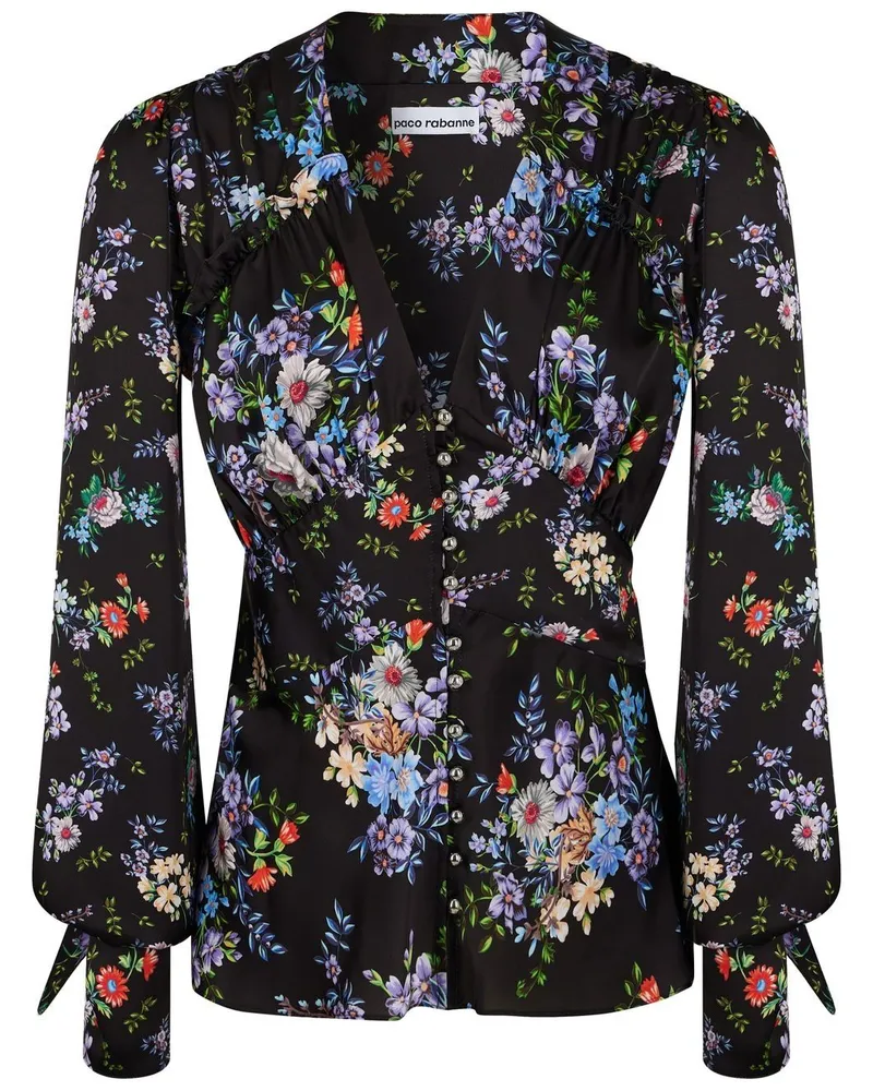 Paco Rabanne Seidenhemd mit Blumen-Print - Schwarz Schwarz