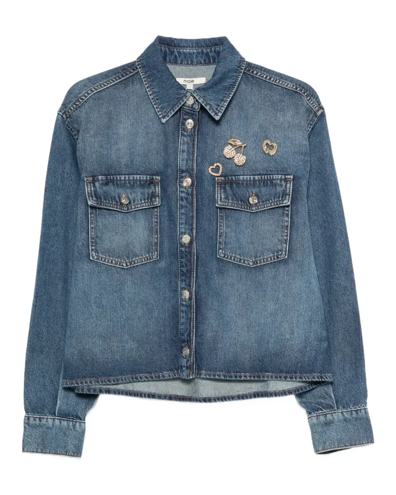 Maje brooch-embellished denim shirt - Blau Blau