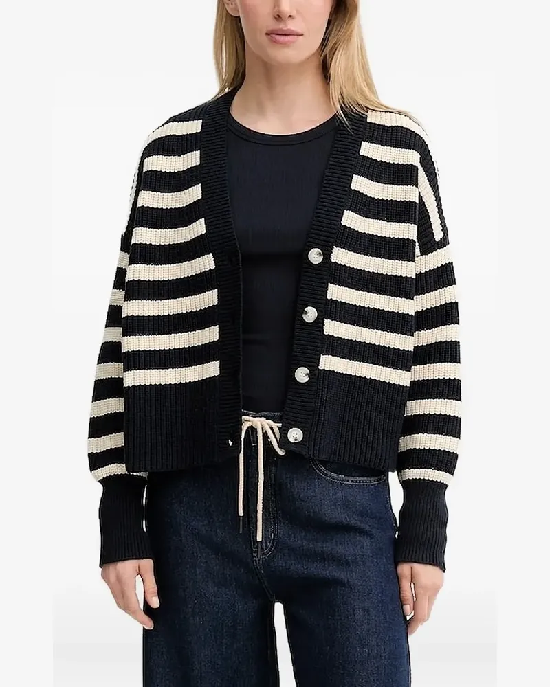 MUNTHE Gestreifter Tupper Cardigan mit Knopfleiste - Schwarz Schwarz