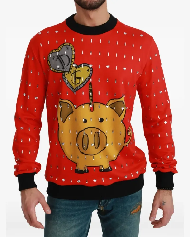 Dolce & Gabbana Sparschwein-Pullover mit Schmucksteinen - Rot Rot