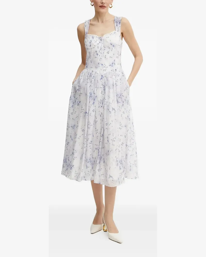 Bardot floral-print button-front midi dress - Weiß Weiß