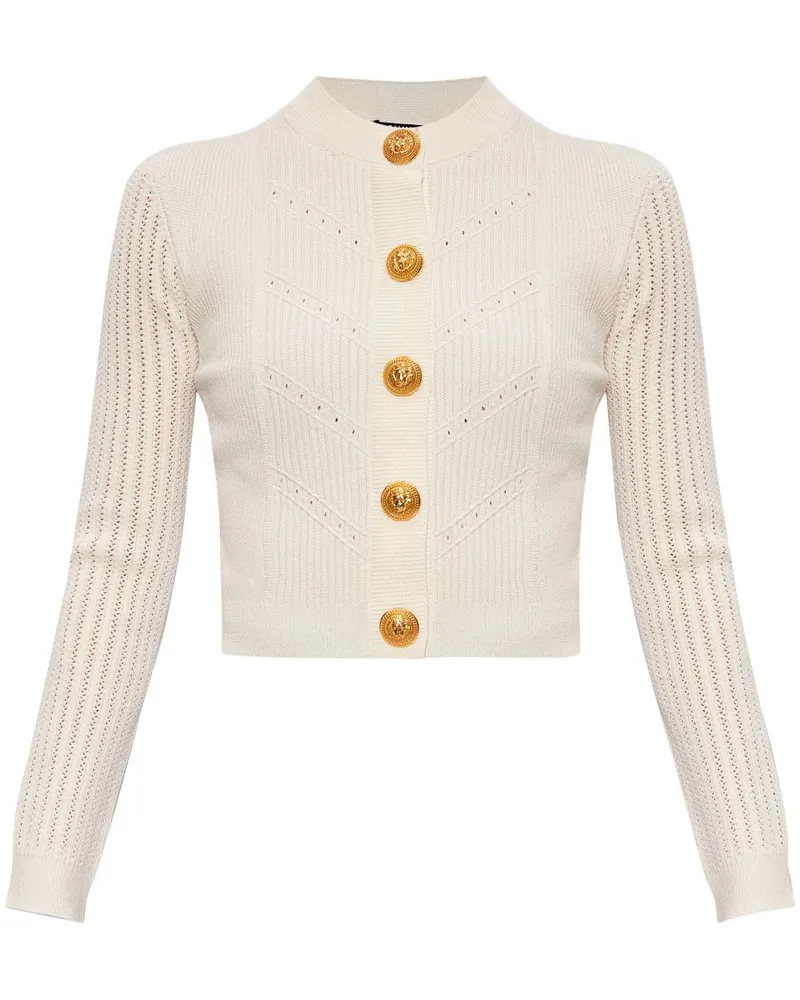 Balmain Gerippter Cropped-Cardigan - Weiß Weiß